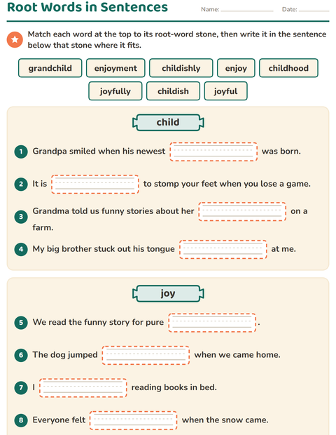 Preview of Prefixes, Suffixes and Root Words worksheet for grade 3