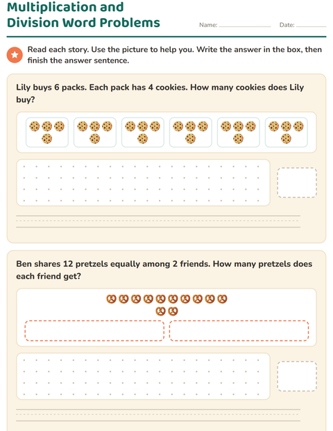 Preview of Word Problems worksheet featuring Bakery for grade 3