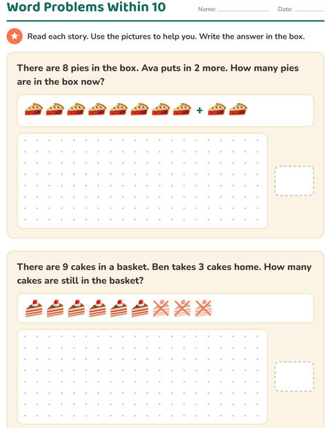 Preview of Word Problems worksheet featuring Bakery for grade 1