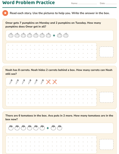 Word Problem Practice — Vegetables BW