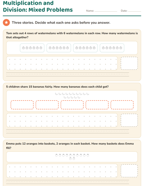 Preview of Word Problems worksheet featuring Fruits BW for grade 3