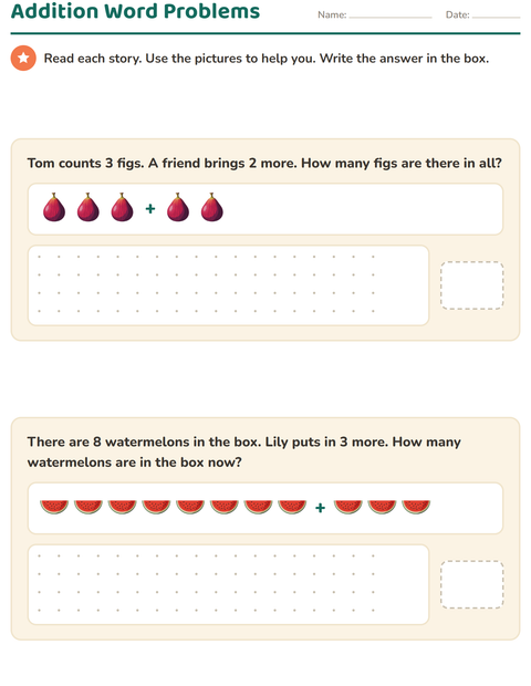 Addition Word Problems with Pictures