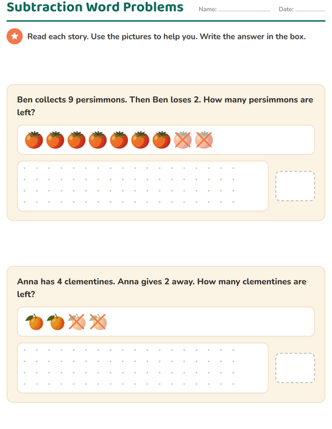 Subtraction Word Problems with Pictures
