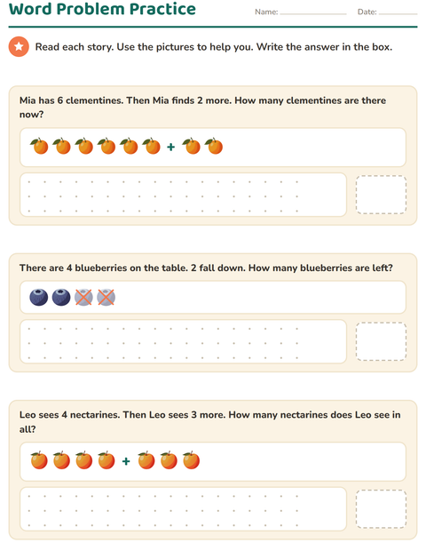 Word Problem Practice: Three Stories on One Page