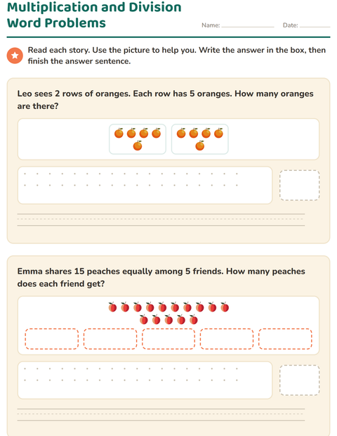 Preview of Word Problems worksheet featuring Fruits for grade 3