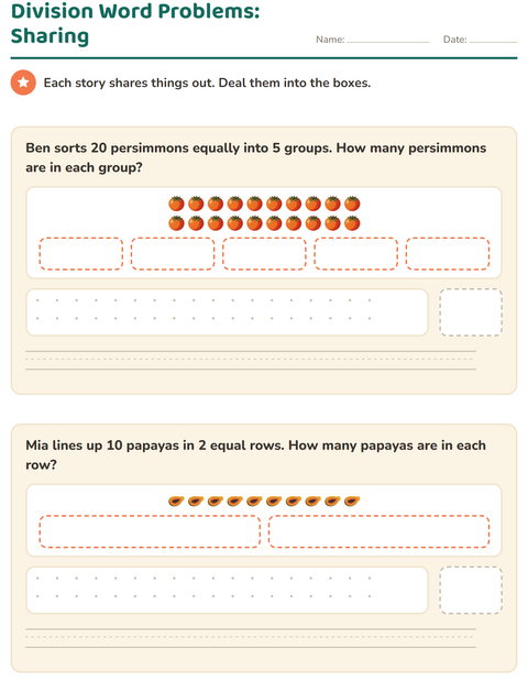 Division Word Problems: Share the Fruits Out Equally