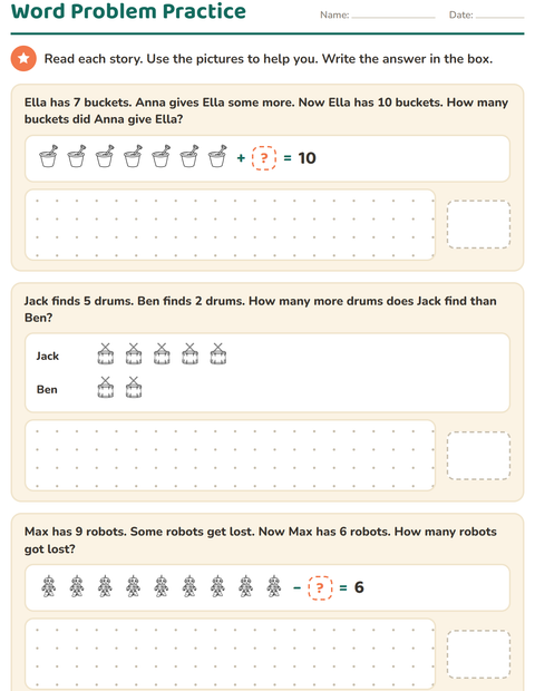 Preview of Word Problems worksheet featuring Toys BW for grade 1