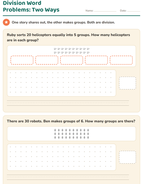 Division Word Problems: Two Ways — Toys BW