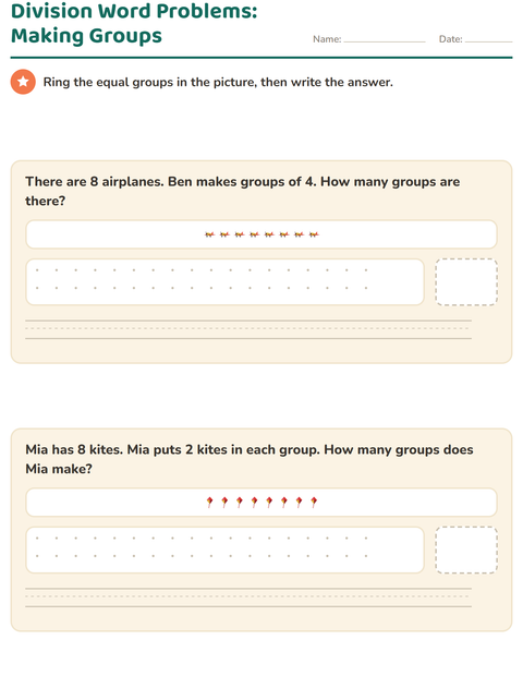 Division Word Problems: Ring the Equal Groups Yourself