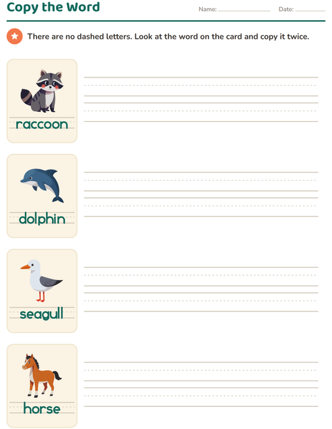 Copy the Word: No Dashed Letters, Two Lines to Fill
