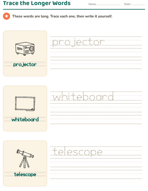 Preview of Word Tracing worksheet featuring Classroom (B&W) for kindergarten