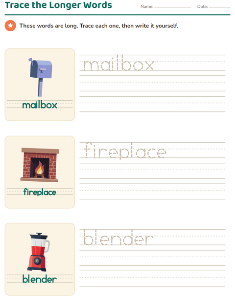 Preview of Word Tracing worksheet featuring Around the House for kindergarten
