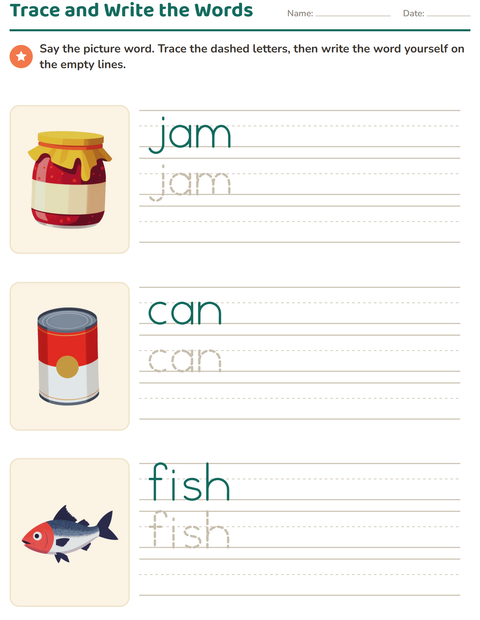 Preview of Word Tracing worksheet featuring At the Supermarket for kindergarten