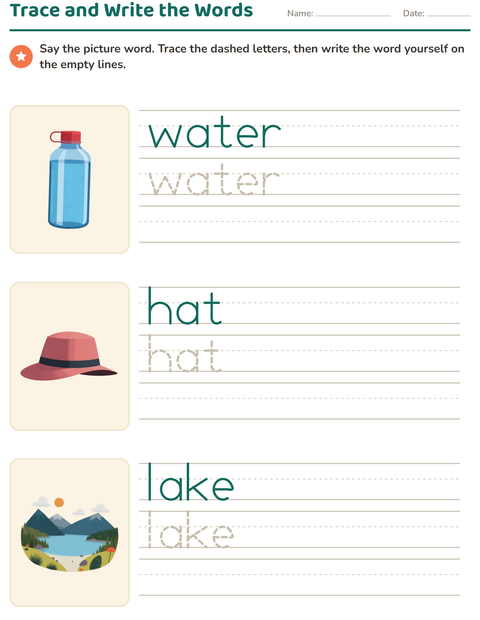Preview of Word Tracing worksheet featuring Camping for kindergarten