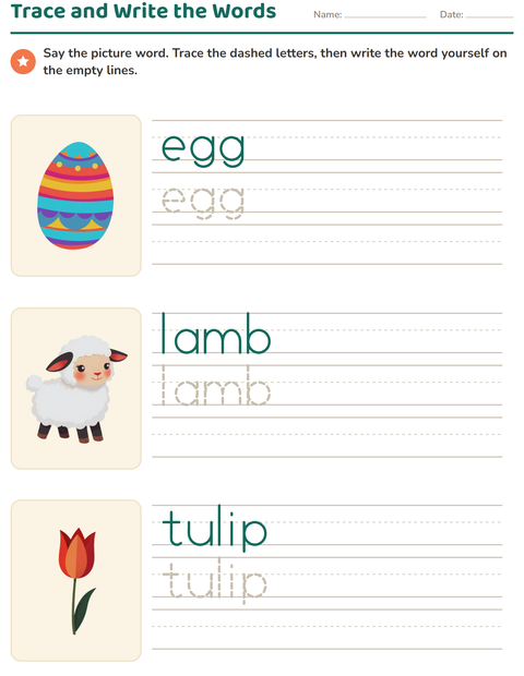 Preview of Word Tracing worksheet featuring Easter for kindergarten