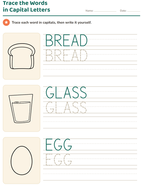 Preview of Word Tracing worksheet featuring Food BW 3 for kindergarten