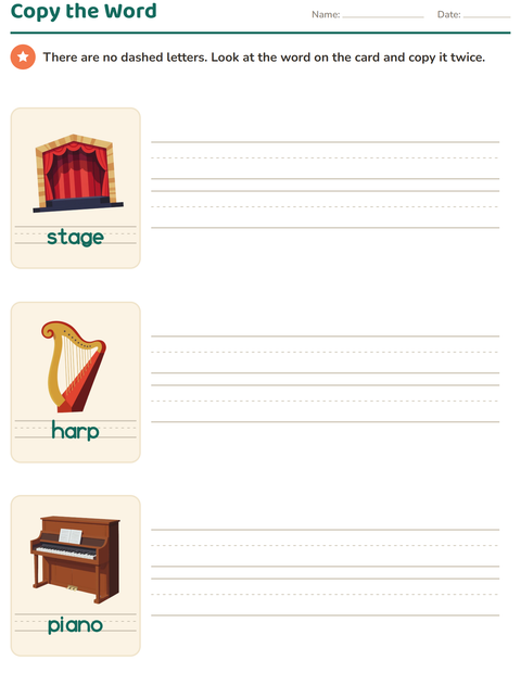 Preview of Word Tracing worksheet featuring Music for kindergarten