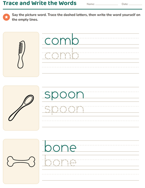 Preview of Word Tracing worksheet featuring Objects BW for kindergarten