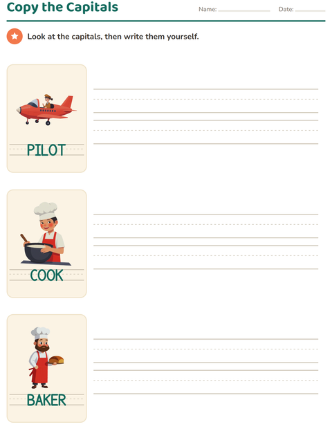 Preview of Word Tracing worksheet featuring Occupations for kindergarten