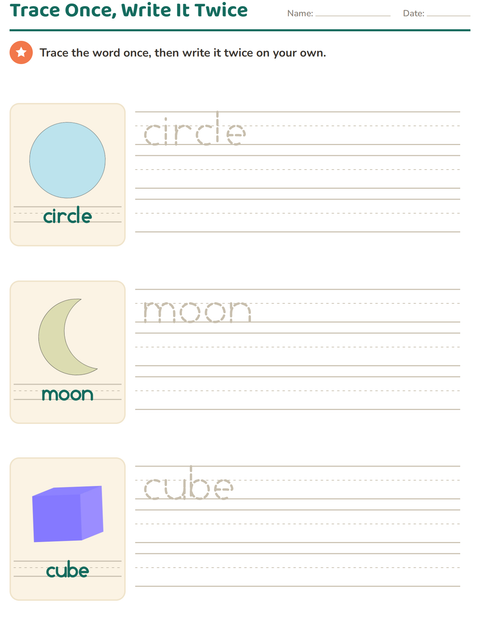 Preview of Word Tracing worksheet featuring Shapes for kindergarten