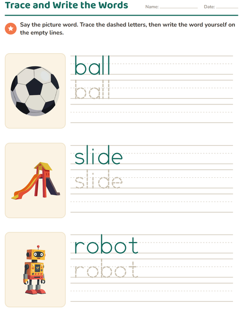 Preview of Word Tracing worksheet featuring Toys for kindergarten