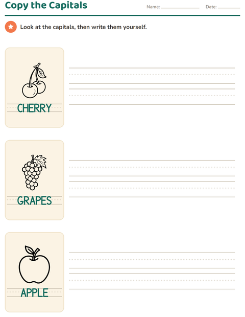 Preview of Word Tracing worksheet featuring Fruits BW for kindergarten