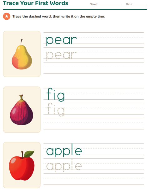 Trace Your First Words: Three Short Fruit Names