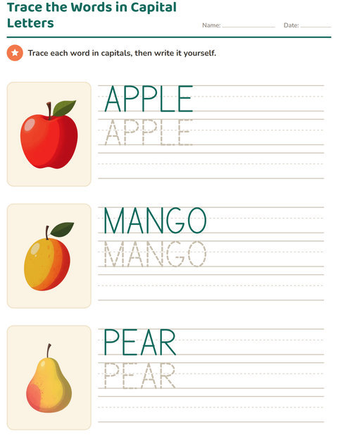 Trace Words in Capital Letters: APPLE, MANGO, PEAR