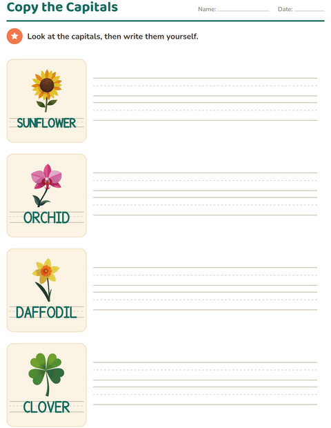Preview of Word Tracing worksheet featuring Flowers for kindergarten
