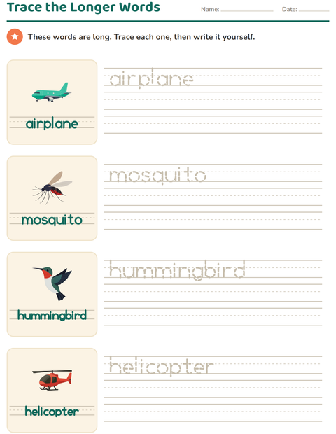 Preview of Word Tracing worksheet featuring Things That Fly for kindergarten
