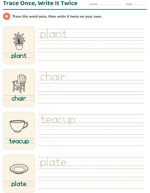 Preview of Word Tracing worksheet featuring Home and Nature BW for kindergarten