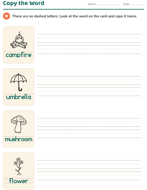 Preview of Word Tracing worksheet featuring Nature BW for kindergarten