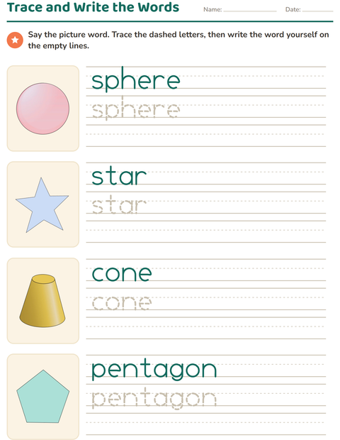 Preview of Word Tracing worksheet featuring Shapes for kindergarten