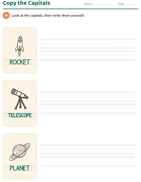 Preview of Word Tracing worksheet featuring Space BW for kindergarten