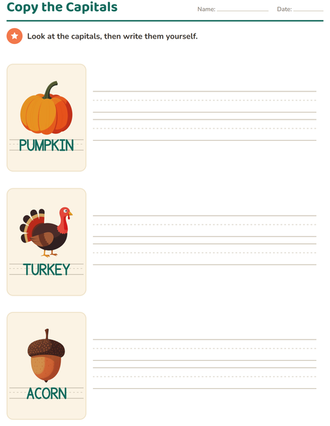 Preview of Word Tracing worksheet featuring Thanksgiving for kindergarten
