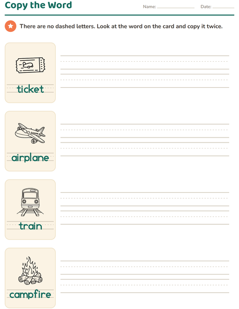 Preview of Word Tracing worksheet featuring Travel and Holiday BW for kindergarten