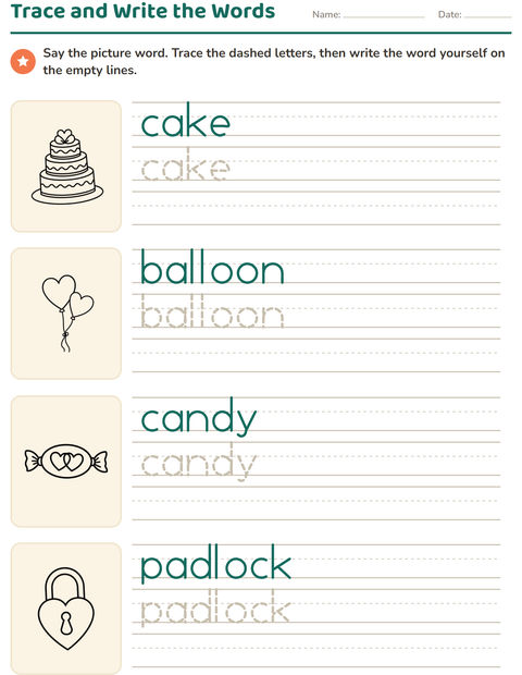 Preview of Word Tracing worksheet featuring Valentine BW for kindergarten