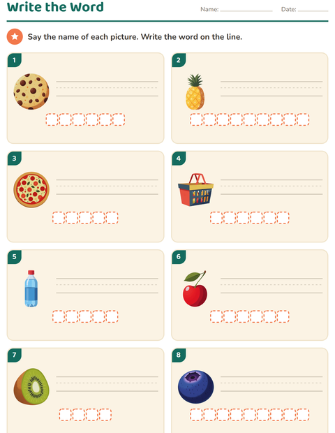 Preview of Write the Word worksheet featuring At the Supermarket for grade 1