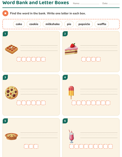 Preview of Write the Word worksheet featuring Desserts and Sweets for grade 1
