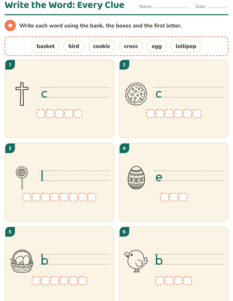 Preview of Write the Word worksheet featuring Easter BW for grade 1