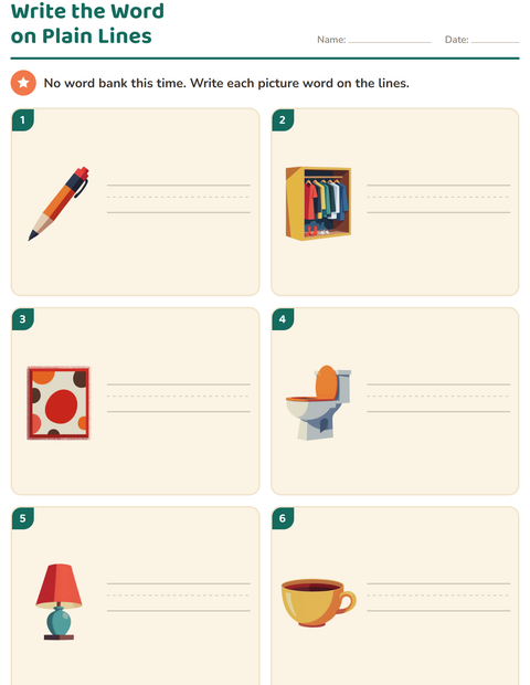 Preview of Write the Word worksheet featuring Around the House for grade 1