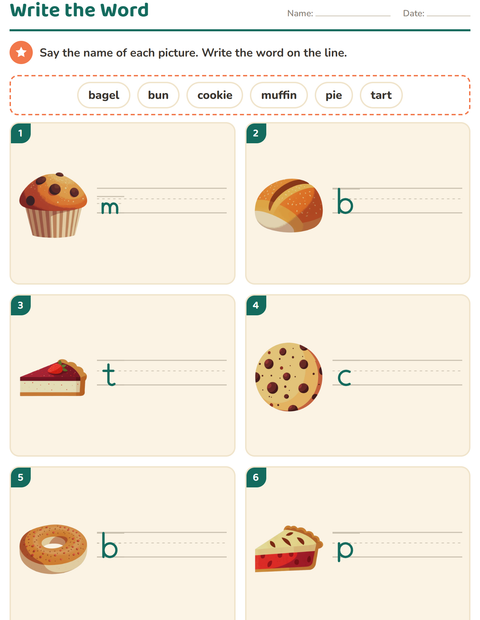 Preview of Write the Word worksheet featuring Bakery for grade 1