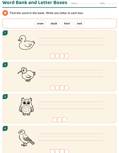 Preview of Write the Word worksheet featuring Birds BW for grade 1