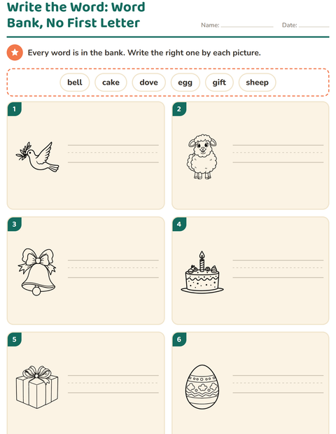 Preview of Write the Word worksheet featuring Easter BW 2 for grade 1