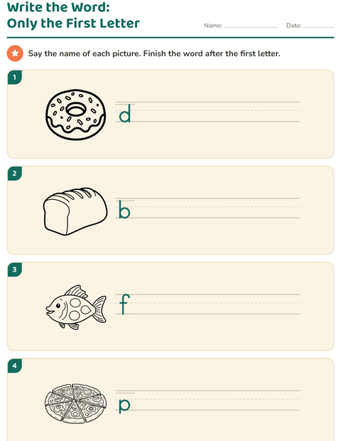 Preview of Write the Word worksheet featuring Food BW for grade 1
