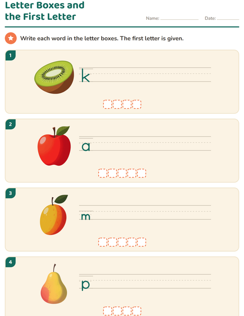 Preview of Write the Word worksheet featuring Fruits for grade 1