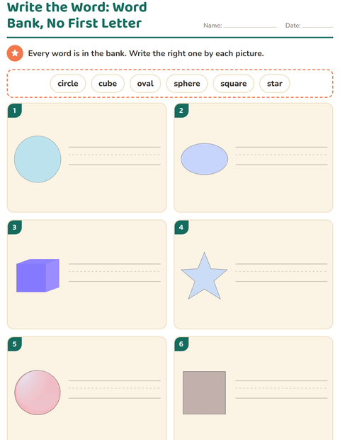 Preview of Write the Word worksheet featuring Shapes for grade 1