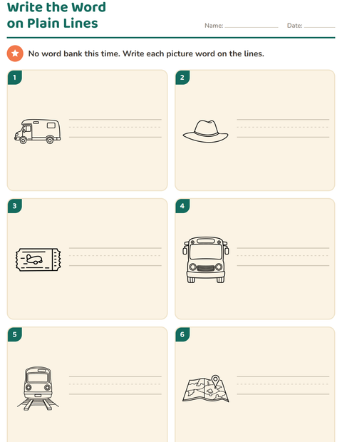 Preview of Write the Word worksheet featuring Travel and Holiday BW for grade 1