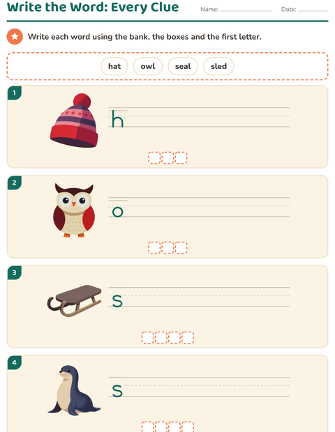 Preview of Write the Word worksheet featuring Winter for grade 1