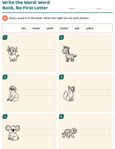 Preview of Write the Word worksheet featuring Zoo Animals BW for grade 1